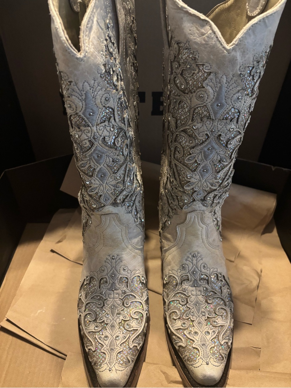 Corral Silver Crystal Embroidered Western Heeled Boots